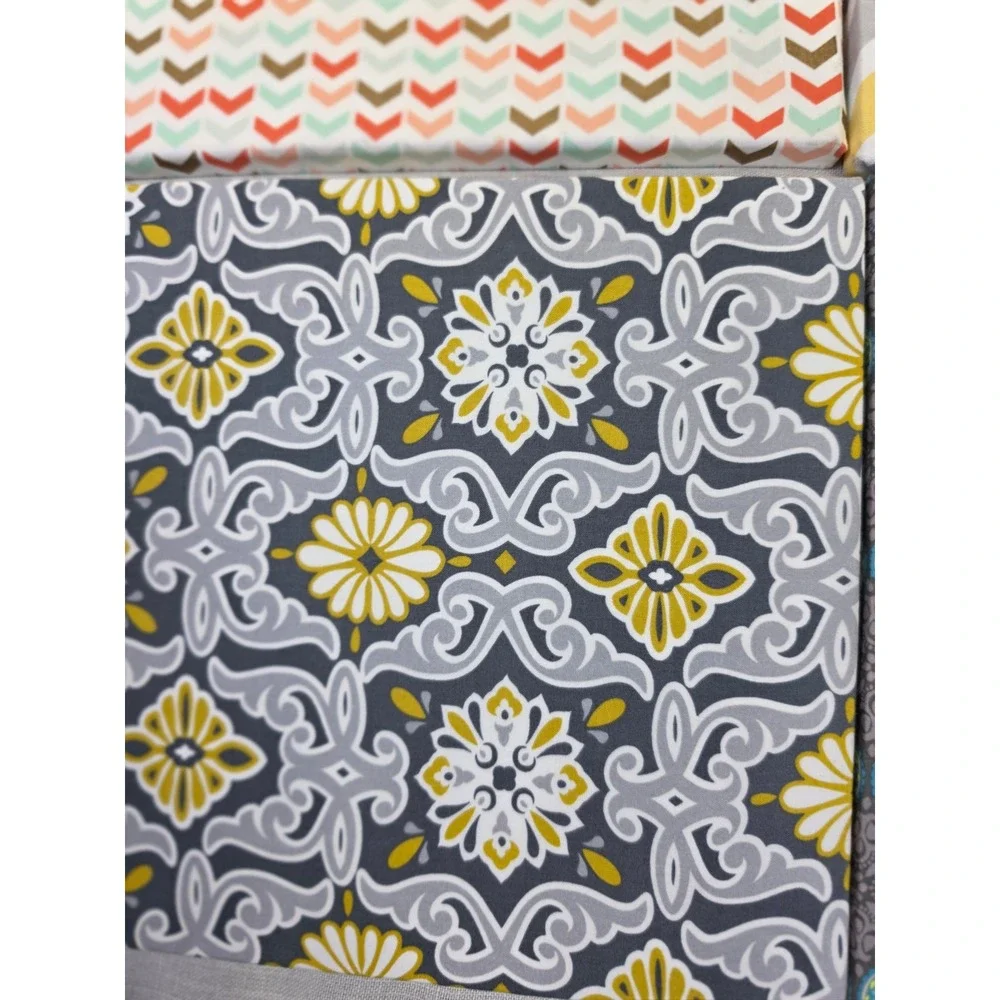 Set of 4 Canvas Wall Art 12x12 Yellow Grey Teal Chevron Floral Geometric Prints